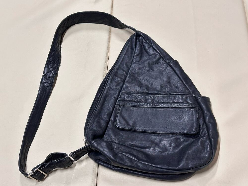 Sylvia Black Leather Vintage Healthy Sling Bag Back Bag Purse Hobo